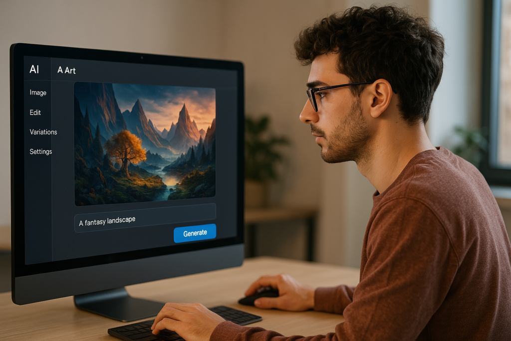 User creating art with generative AI technology in 2025