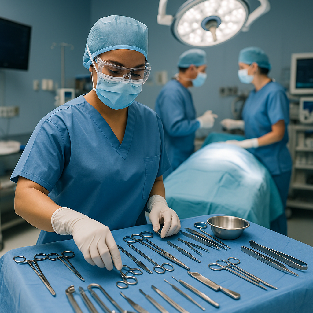 Sterilized surgical tools on a metal table