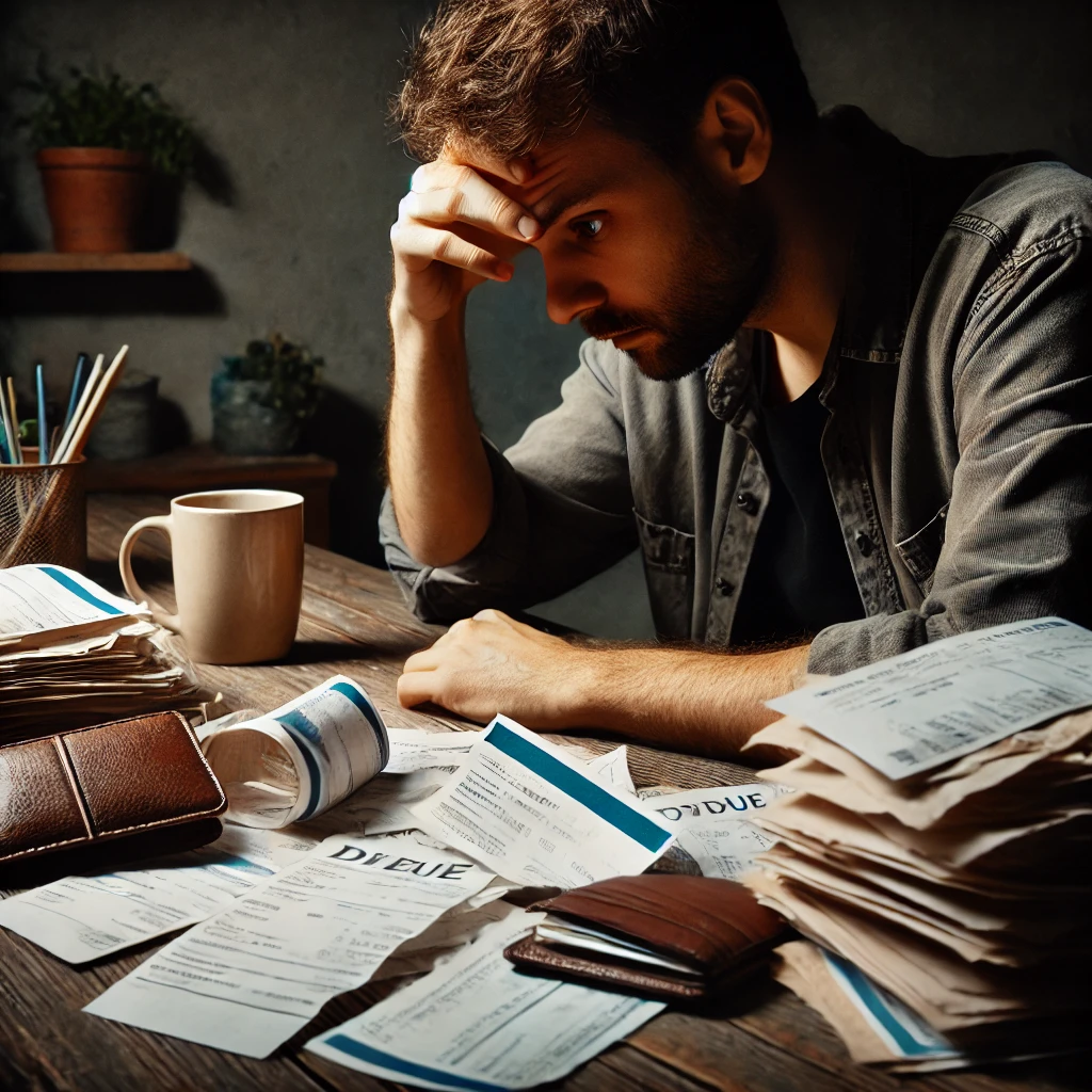 Poor person struggling with money
