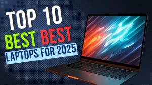 "Collage of the top 10 laptops of 2025 available on Amazon India and Amazon.com, including models from Apple, Dell, Asus, Lenovo, HP, and Acer."