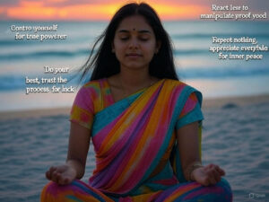 Lady meditating, embracing peace