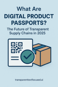 Illustration showing a digital product passport with a QR code and a package box, symbolizing transparent supply chains in 2025