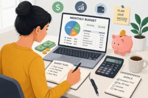 how to create a monthly budget for beginners using laptop and calculator