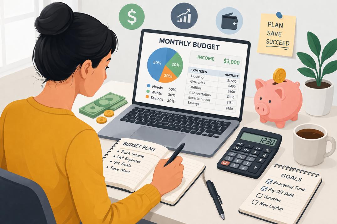 how to create a monthly budget for beginners using laptop and calculator