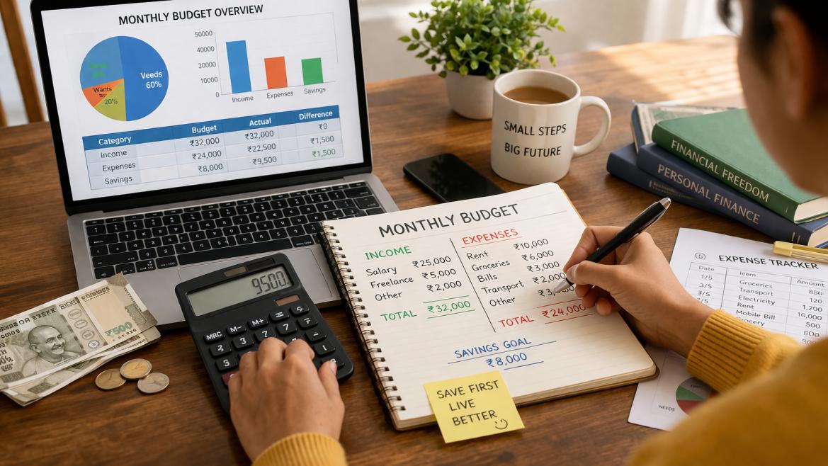 Best way to save money on low income by planning a monthly budget on laptop