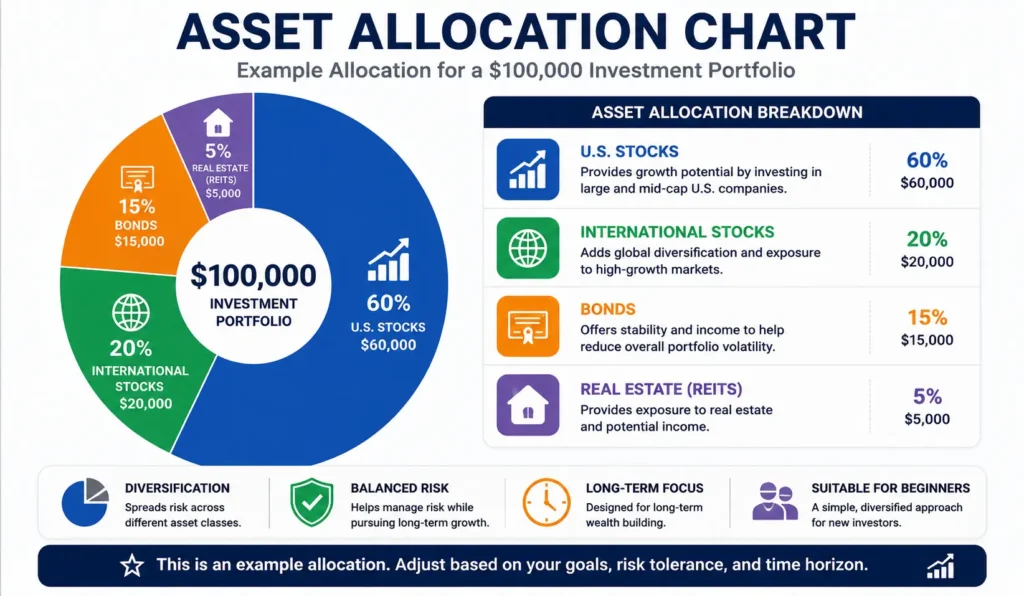 Asset allocation example for a $100,000 investment portfolio
